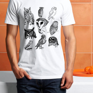 T-shirt Vintage Wise Owls Doodle Collection