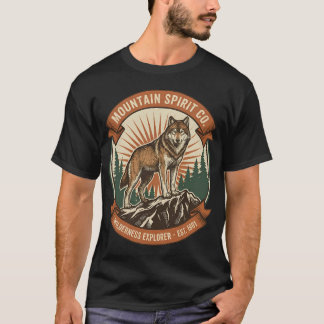 T-shirt Vintage Wolf Mountain Spirit - Wilderness Explorer