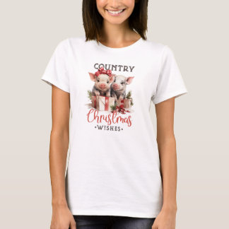 T-shirt Vintages deux porcs pays Noël ferme