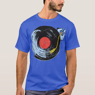 T-shirt Vinyl Record Player Vintage Distorsion Design bleu