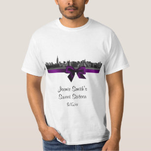 T-shirt violet à large bande Skyline NYC