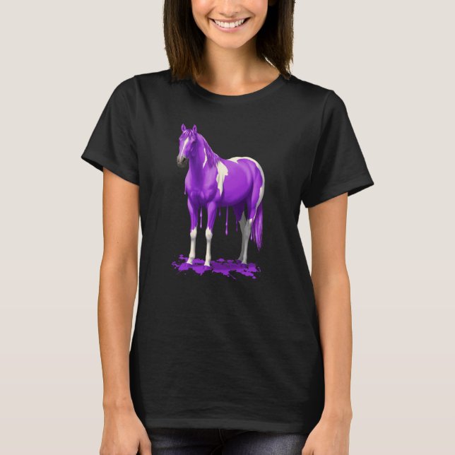 T-shirt Violet Purple Driple Wet Paint Horse (Devant)