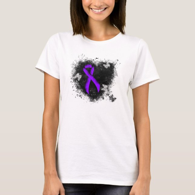 T-shirt Violet Ruban Grunge Heart, lymphome de Hodgkin (Devant)