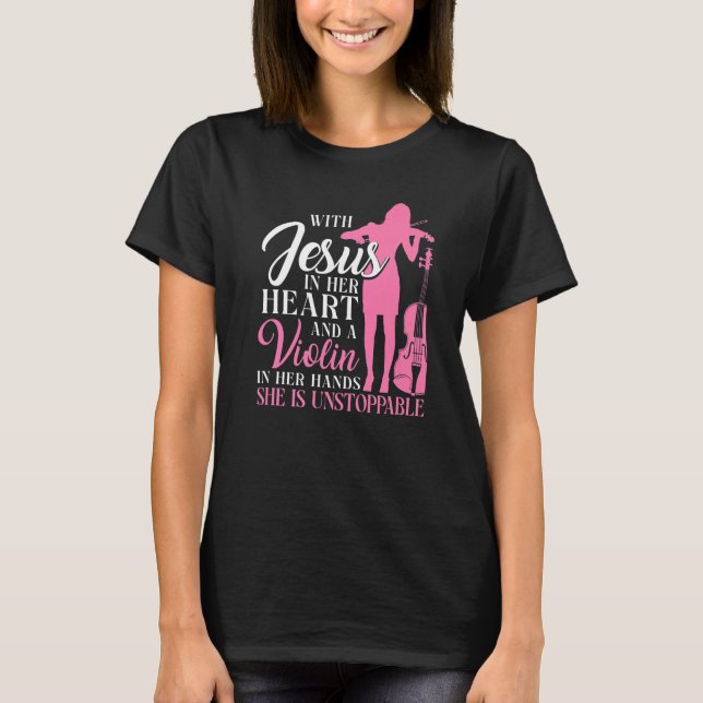 T-shirt Violoniste violoniste Jésus foi chrétienne avec Jé (Devant)