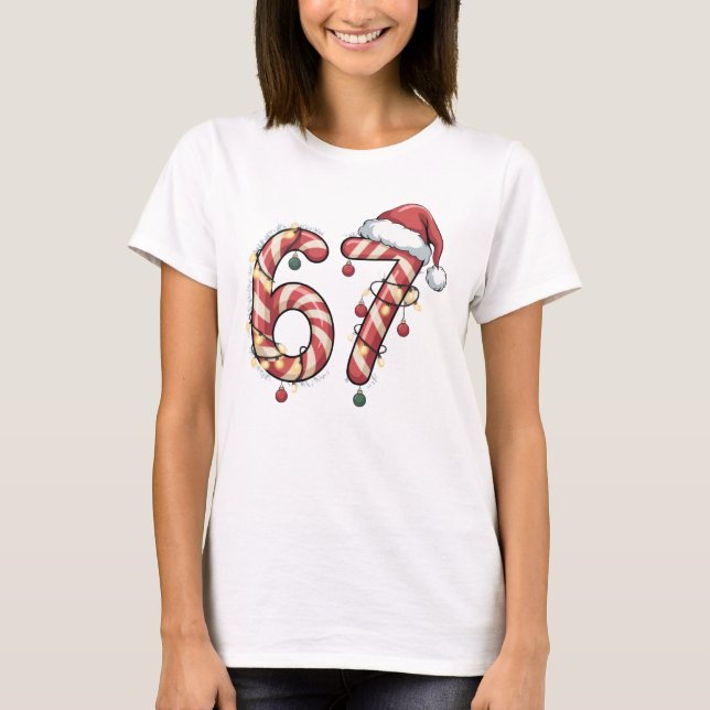 T-shirt Viral Six Seven (6-7) Candy Cane Meme Christmas (Devant)