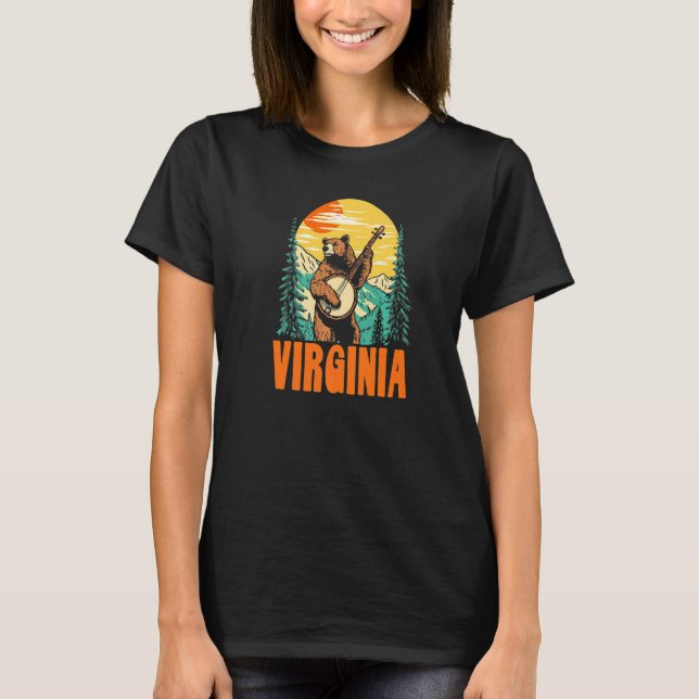 T-shirt Virginia Banjo Picking Bear Outdoor & Music (Devant)