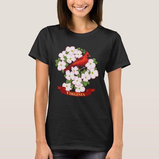 T-shirt Virginie State Cardinal Bird and Dogwood Flower (Devant)