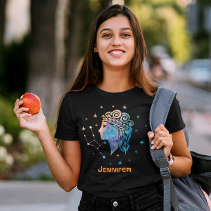 T-shirt Virgo Constellation Zodiac Aquarelle Étoiles Galax