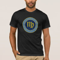 Virgo Zodiac Roue+Astrologie Symboles Or+Blues