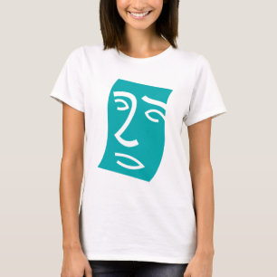 T-shirt Visage Abstrait Moderne Art Linéaire Sarcelle