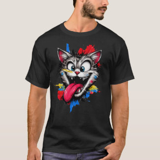 T-Shirt Visage de Chat Coloré et Ludique