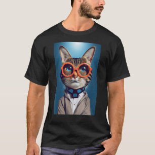 T-shirt Visage de chat drôle avec lunettes funky Retro Ner