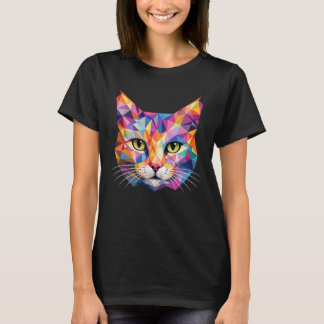 T-shirt Visage de chat géométrique coloré Art triangulaire