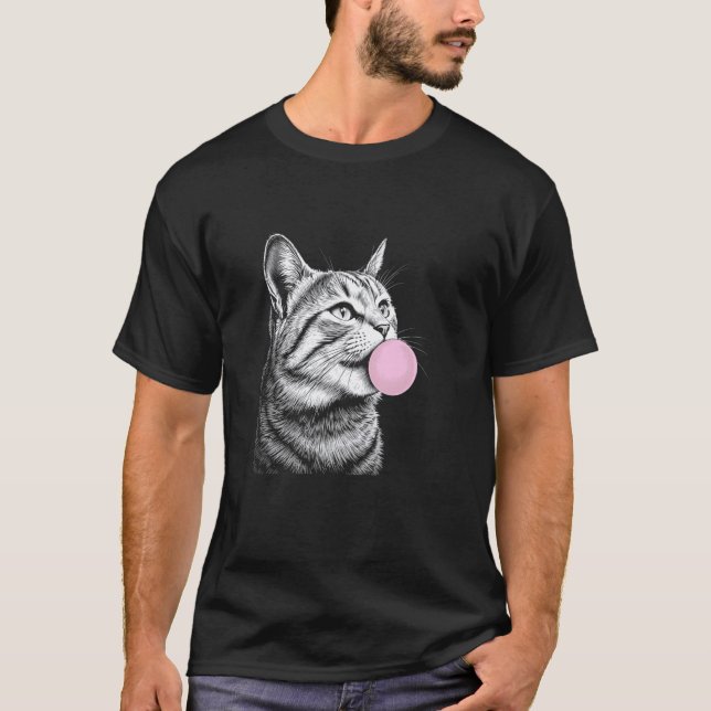 T-shirt Visage de chat mâchant du chewing-gum, drôle migno (Devant)