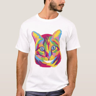 T-shirt Visage de chat psychédélique coloré dans le style 