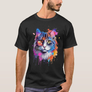 T-shirt Visage de chat Ragamuffin coloré Splash Art