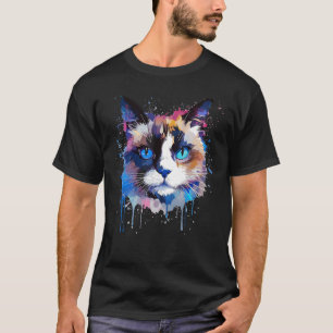 T-shirt Visage de chat Snowshoe coloré en éclaboussure art