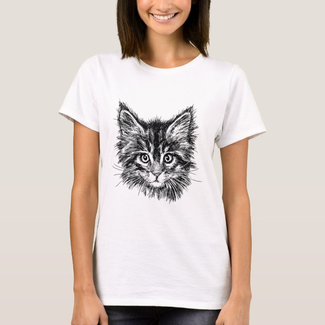 T-shirt Visage de Kitten noir et blanc (Devant)