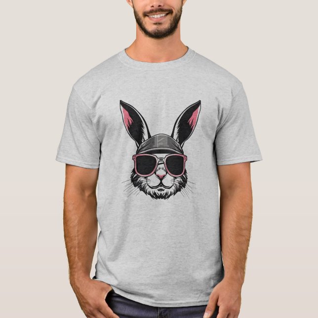 T-shirt Visage De Lapin Avec Lunettes De Soleil Jour De Pâ (Devant)