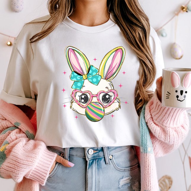 T-shirt Visage de lapin de Pâques avec lunettes et bulle (Créateur téléchargé)