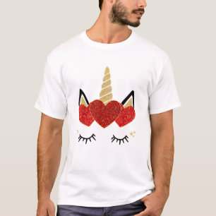 T-shirt Visage de licorne mignonne pour la Saint-Valentin