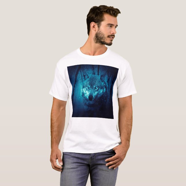 T-shirt Visage de loup dans la forêt d'imaginaires sombres (Devant entier)