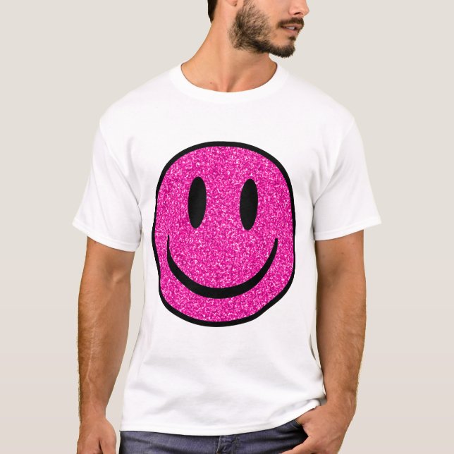T-shirt Visage de sourire rose Parties scintillant (Devant)