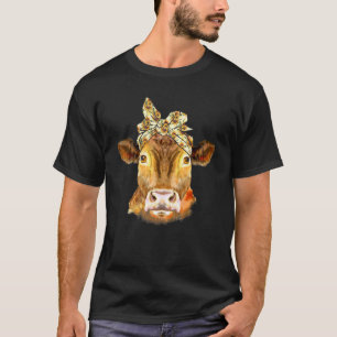 T-shirt Visage de vache avec bandeau de tournesol Bandana