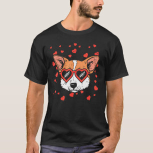T-shirt Visage de Welsh Corgi Lunettes de cœur Mignon Sain