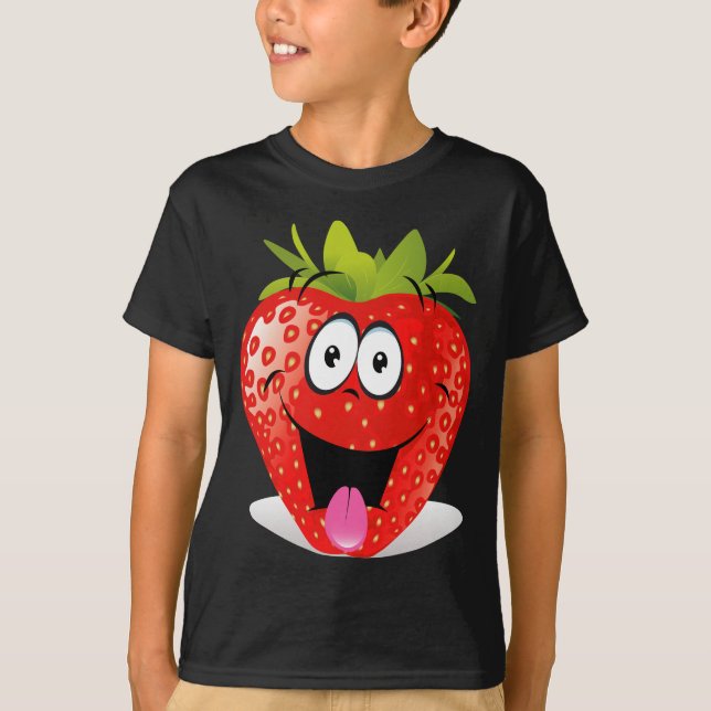 T-shirt Visage drôle de fraise collant la langue (Devant)