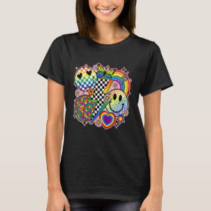 T-shirt Visage Souriant Groovy Disco Drapeau Arc-en-Ciel F