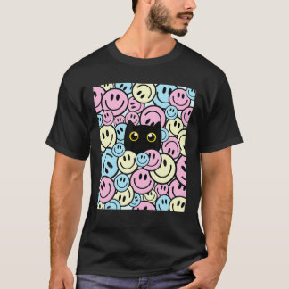T-shirt Visage souriant Joyeux sourire mignon chat rose bl