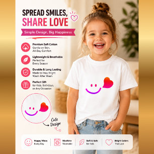 T-shirt Visage Souriant Mignon avec Cœur – Vibes Heureuses