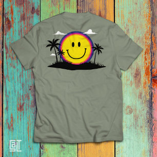 T-shirt Visage souriant rétro des années 70 Coucher de sol