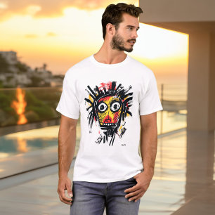 T-shirt Visage Tribal Abstrait - Gras Rouge Jaune Noir Urb