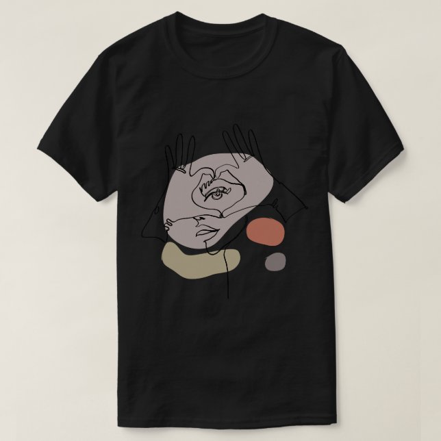 T-shirt Visages Abstraite ligne féminine dessin Tee Aesth (Design devant)