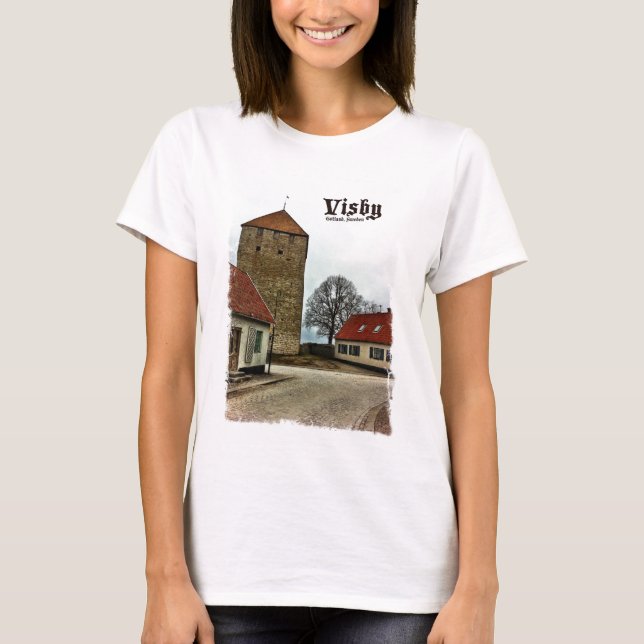 T-shirt Visby, tour du Gotland, Suède avec la frontière (Devant)