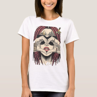 T-shirt Vision de cœur urbain : Dreads roses, Skyline de l