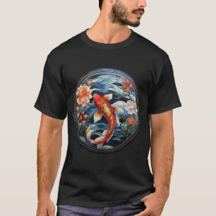 T-shirt Vitrail asiatique style Koi Poisson et Camellias