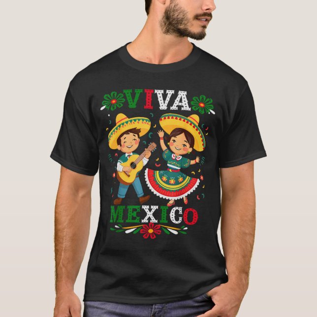 T-shirt Viva Mexico Cute Cartoon Mexican Boy &amp; Girl In (Devant)