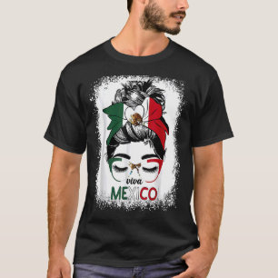 T-shirt Viva Mexico Messy Bun Cheveux Mexicaine Drapeau Fi