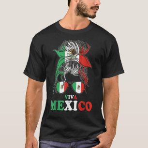 T-shirt Viva Mexico Messy Bun Drapeau Mexicain Cinco de Ma