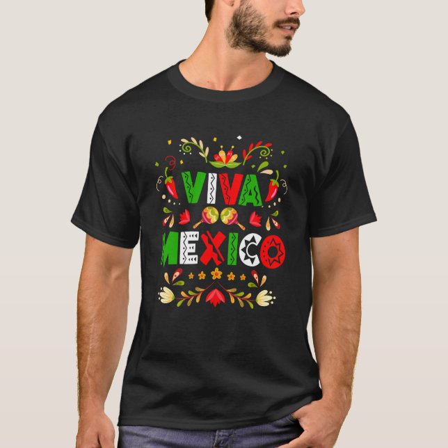 T-shirt Viva Mexique Drapeau Fête de l'Indépendance Mexica (Devant)