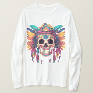 T-shirt Vivid Skull & Feathers: Psychedelic Digital Art T