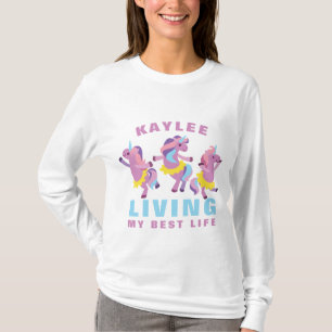 T-shirt Vivre Ma Meilleure Vie Rose Violet Danser Unicorne