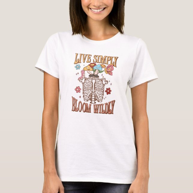T-shirt Vivre Simplement, Fleur Sauvage - Squelette & Cham (Devant)