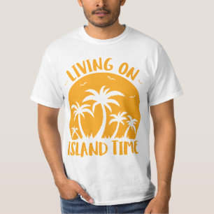 T-shirt Vivre Sur L'Île Palmiers Et Coucher De Soleil