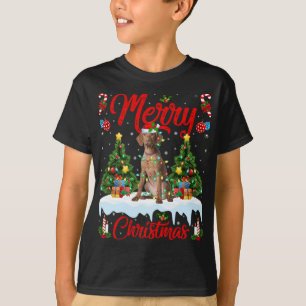 T-shirt Vizsla Amoureux des chiens Éclairage Noël Chapeau 