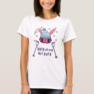 T-shirt Voici mon Ski Suit Ski Rabbit avec des bâtons de s