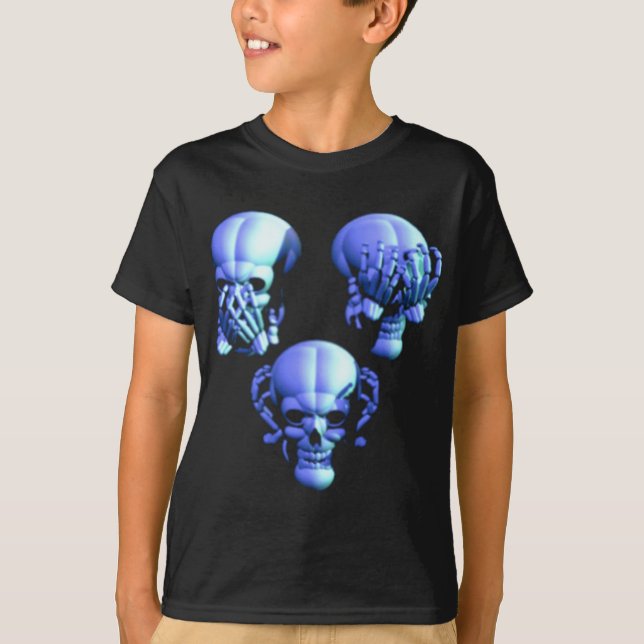 T-shirt Voir Non, Écoutez Non, Ne Parlez Pas De Crânes Mal (Devant)